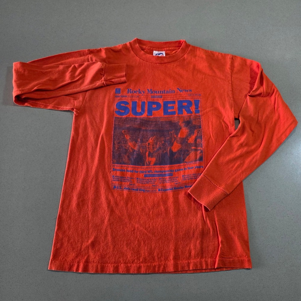 Vintage Miller Denver Broncos 1990 AFC Champions News T-Shirt Mens Medium Orange